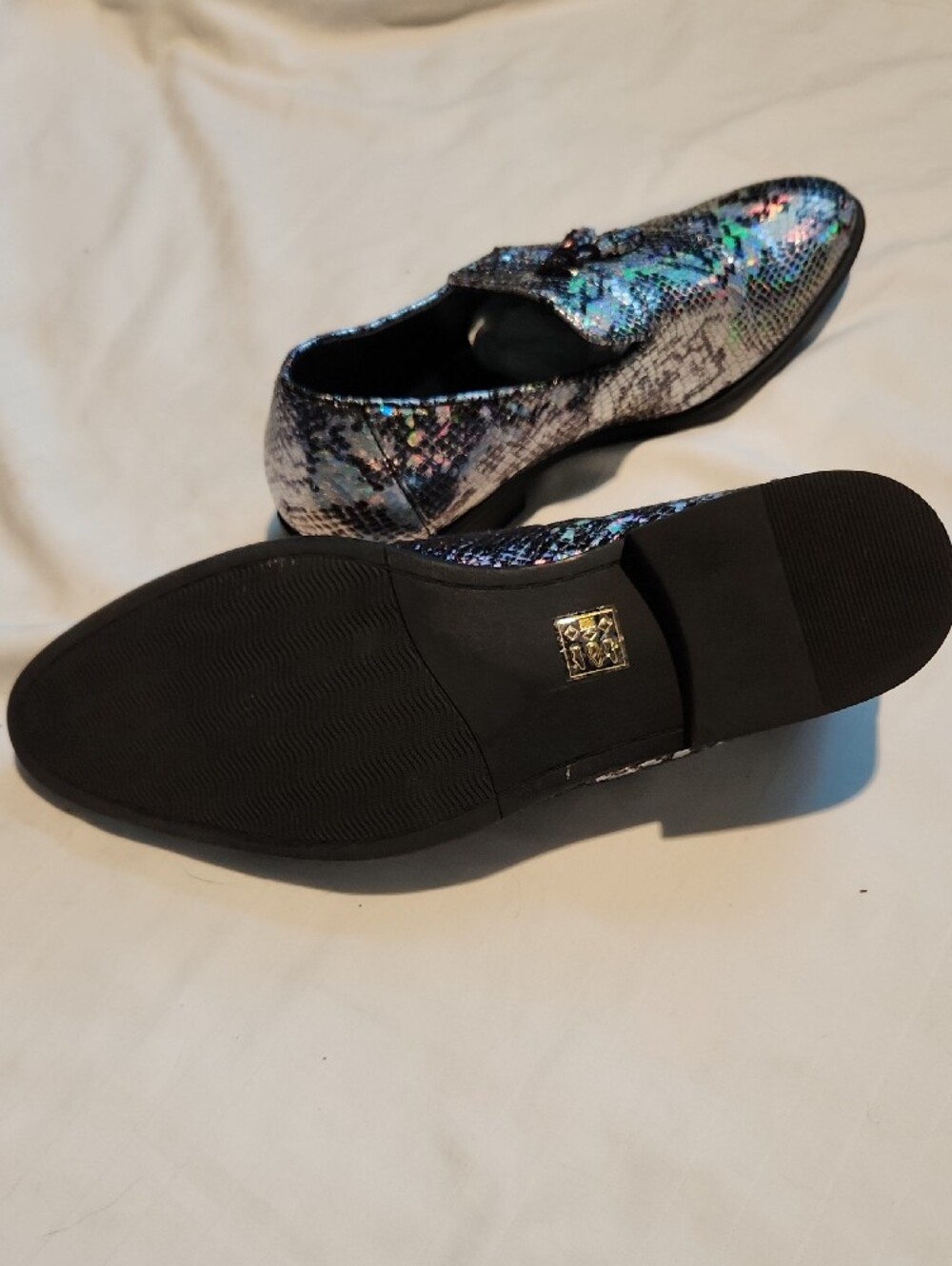 ASOS Men’s Holographic Snake-Print Slip-On Dress Shoes - Silver/Black Sz11🔥 - Picture 4 of 7